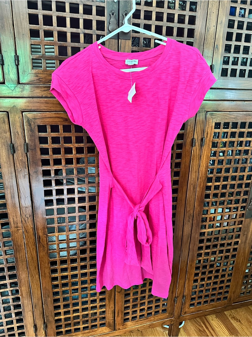 J. Crew Hot Pink Tie-Waist Tee Dress